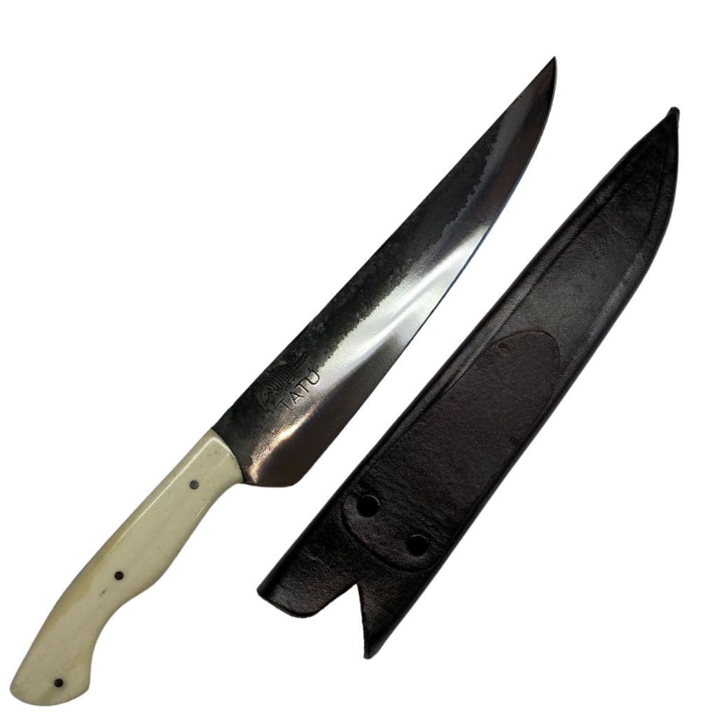 Faca Artesanal Disco de Arado Fultang cabo em osso NATURAL