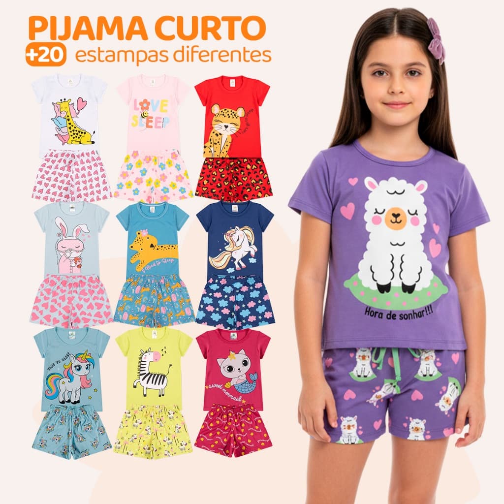 Kit 6 Peças de Pijamas Infantis para Meninas Confortáveis e Cheios de Estilo Pijama Infantil Feminino