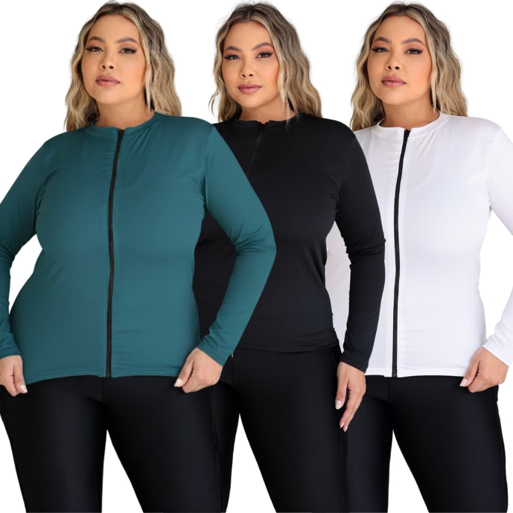 Kit 3 Jaqueta Plus Size Academia Leve Respirável Com Proteção Solar Ziper Termico UV 50+