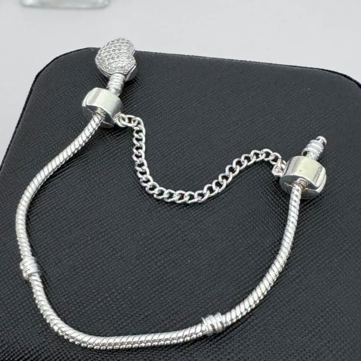 Trava de Segurança Corrente para Berloques Banhada a Prata 925 Pulseira