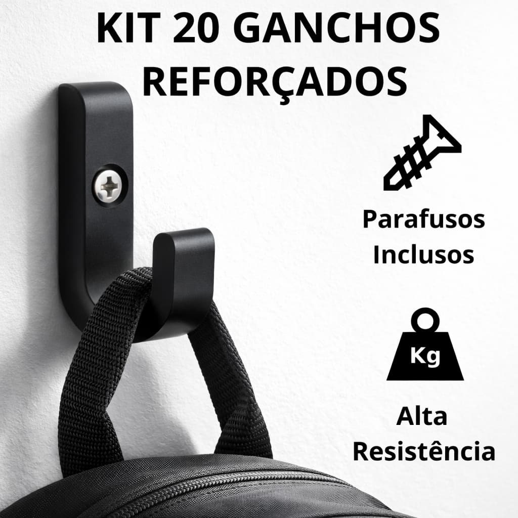 Kit Ganchos de Parede Reforçado Multiuso Suporte Mochila Bolsa Roupa Toalha Cozinha Banheiro Quarto