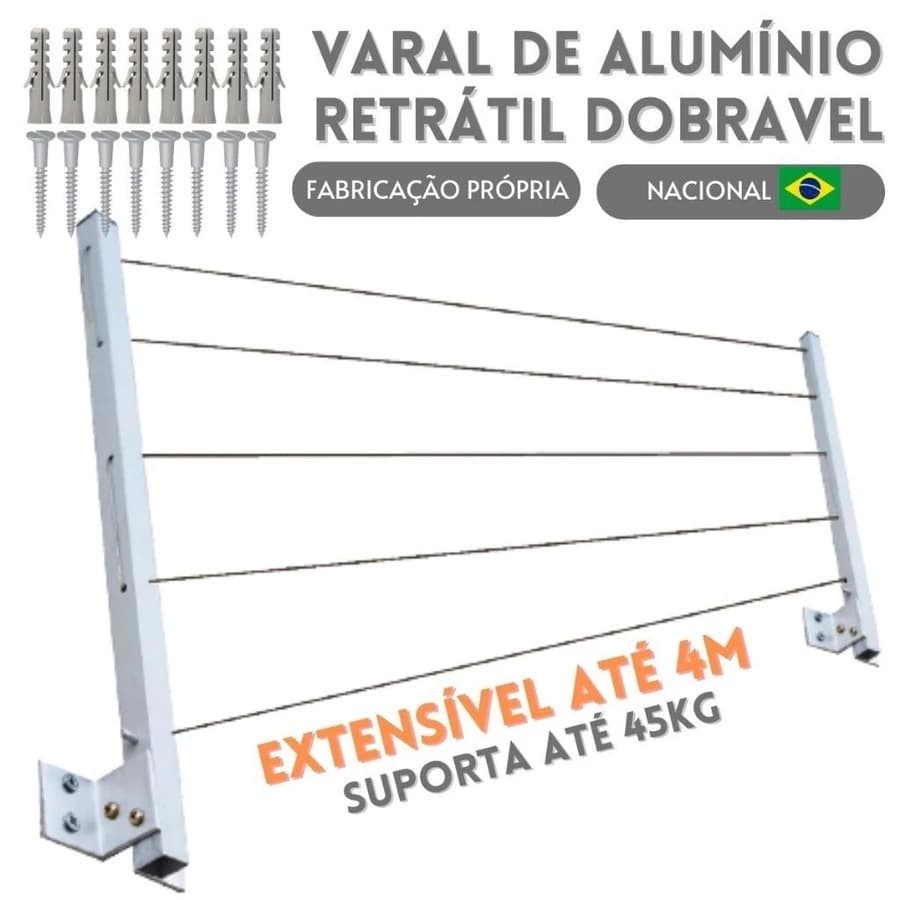 Varal Retrátil Dobrável De Parede Aluminio Não Enferruja Apartamento