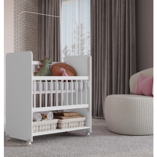 Mini Berço Bed Side Doce Amor Com Grade Móvel e Colchão