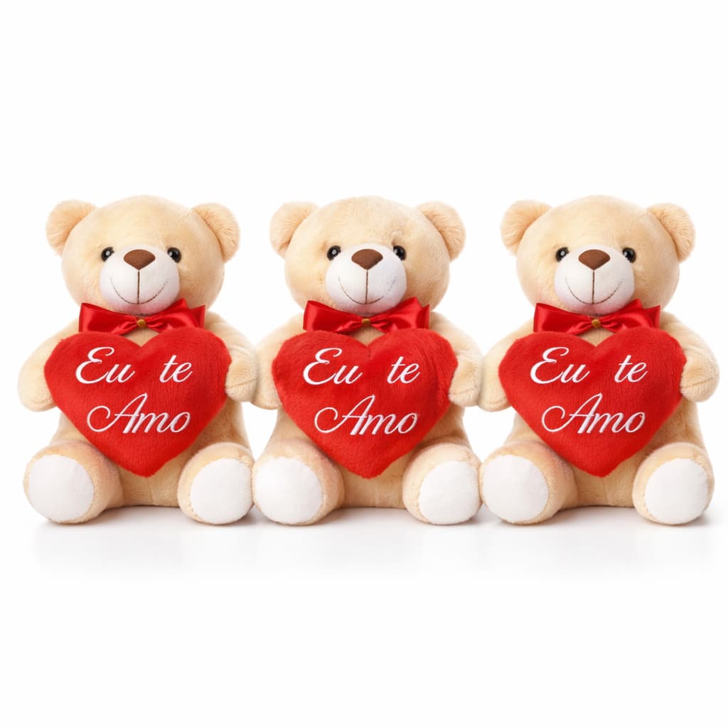Trio de Ursinhos de Pelúcia com Coração “Eu Te Amo” Presente para Dia dos Namorados, Crianças, Bebês, Enfeite de Quart