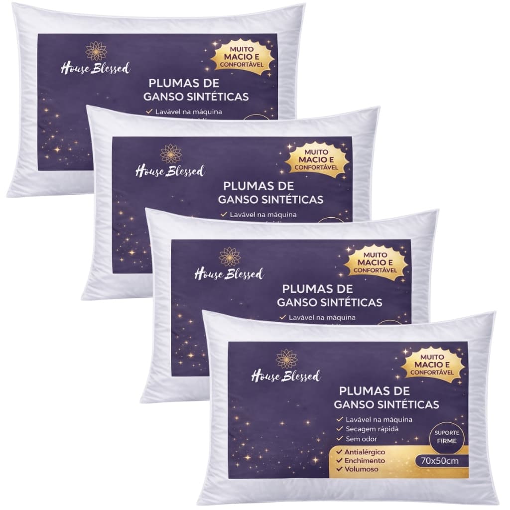 Travesseiro Pluma de Ganso Luxo Antiacaro 70x50cm Toque Fofo Confortável