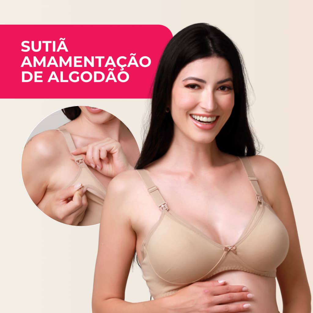 Sutiã De Amamentação De Algodão Cotton Bege Marfim Alças Largas Sem Bojo Sem Aro 1090