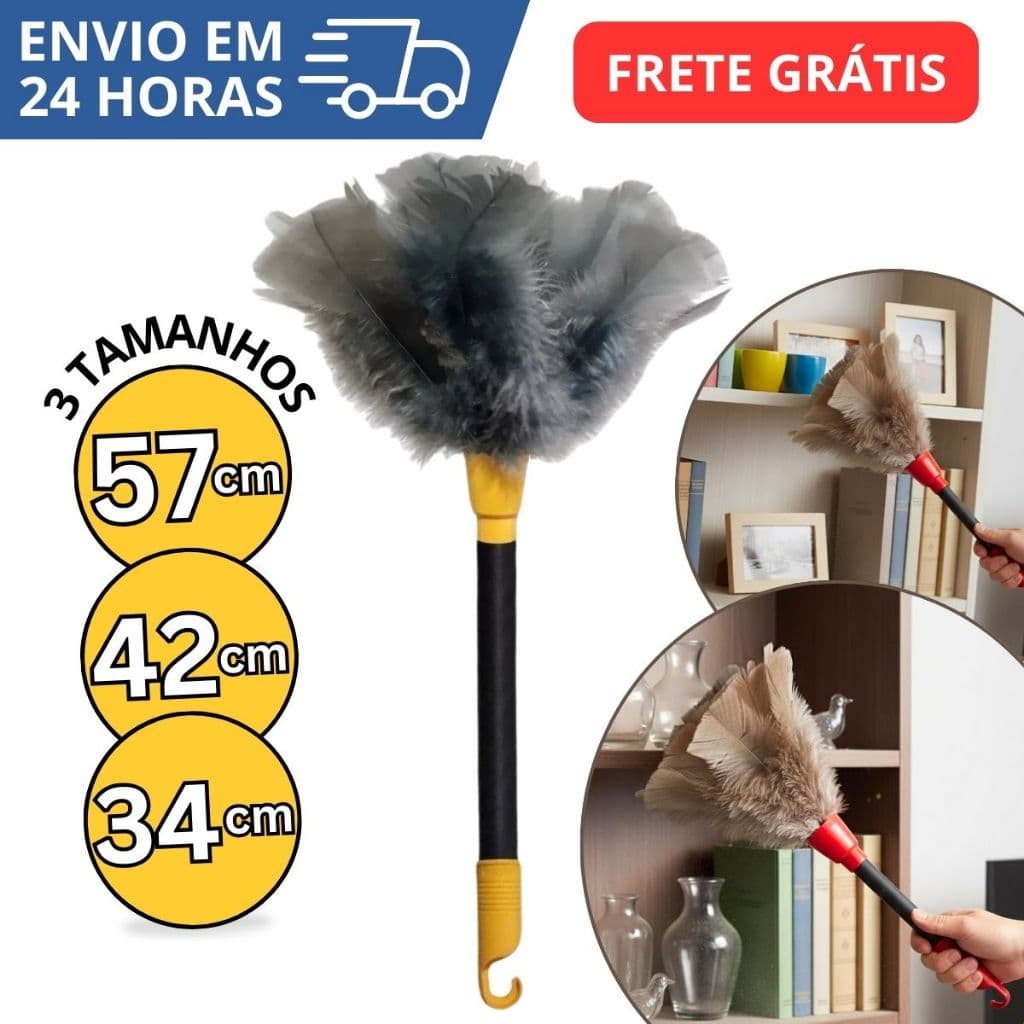 Espanador De Pó Pena 34 42 57 Cm Limpa Poeira Moveis Casa Grande 4 Tamanhos