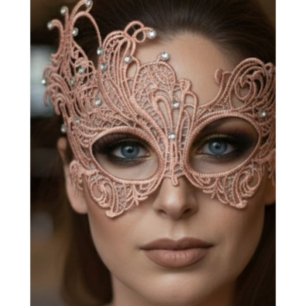 Máscara Rosê com Strass Bordada Luxo Feminina  festa baile carnaval chá de langerie