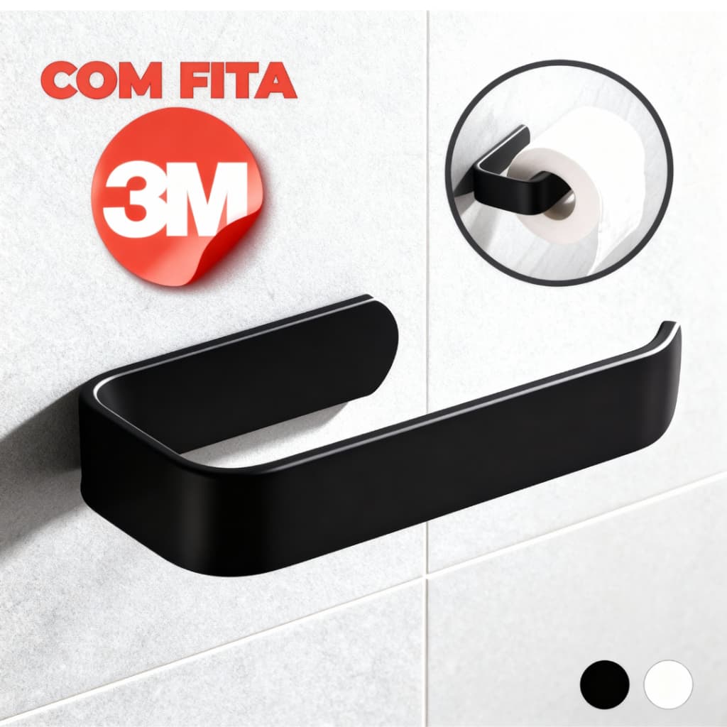 Porta Papel Higiênico Acessórios Banheiro Com Cola 3M Preto