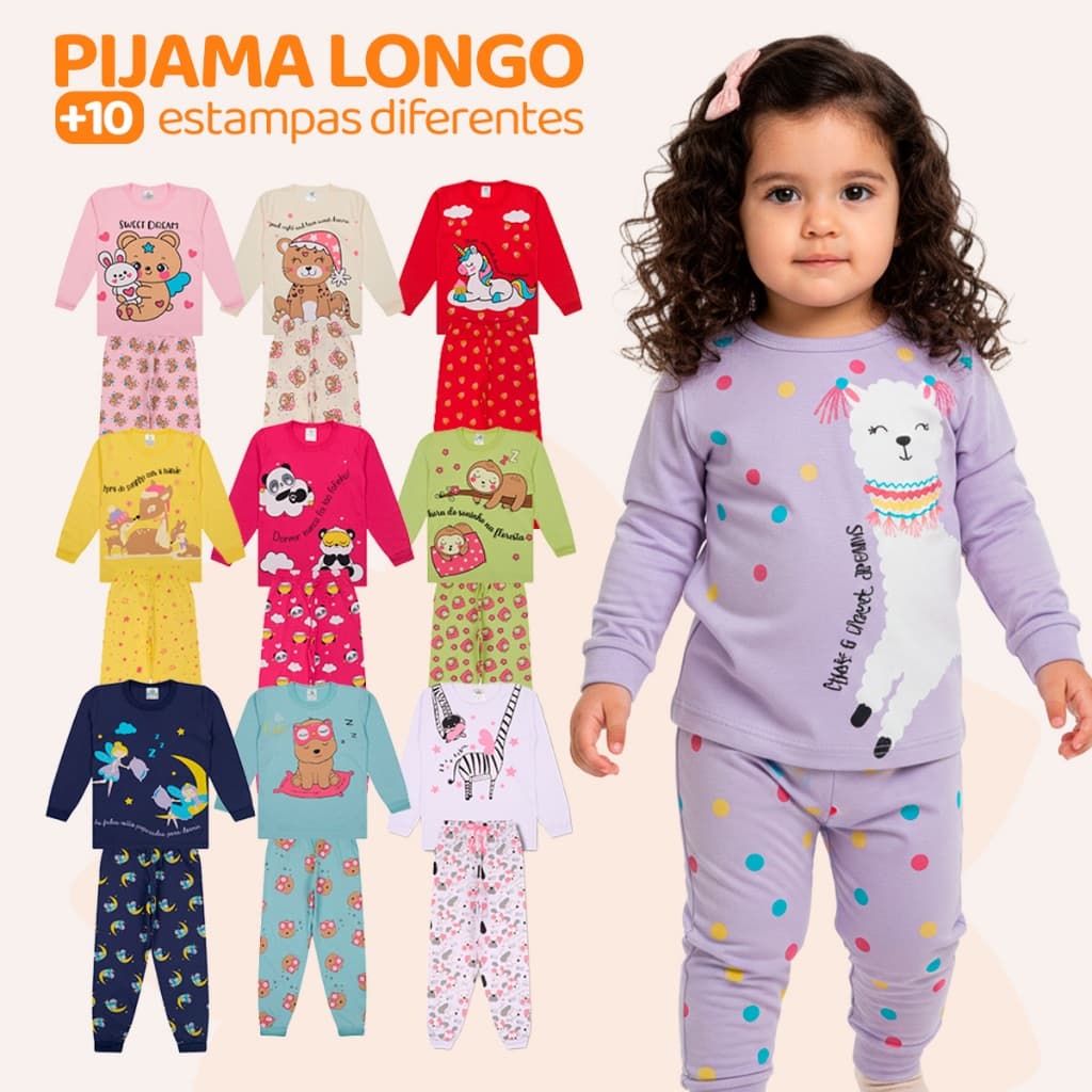 Kit Bebe 6 Peças Pijama Infantil Menina Manga Comprida Pijama Infantil longo Menina Roupa de Bebê Feminina