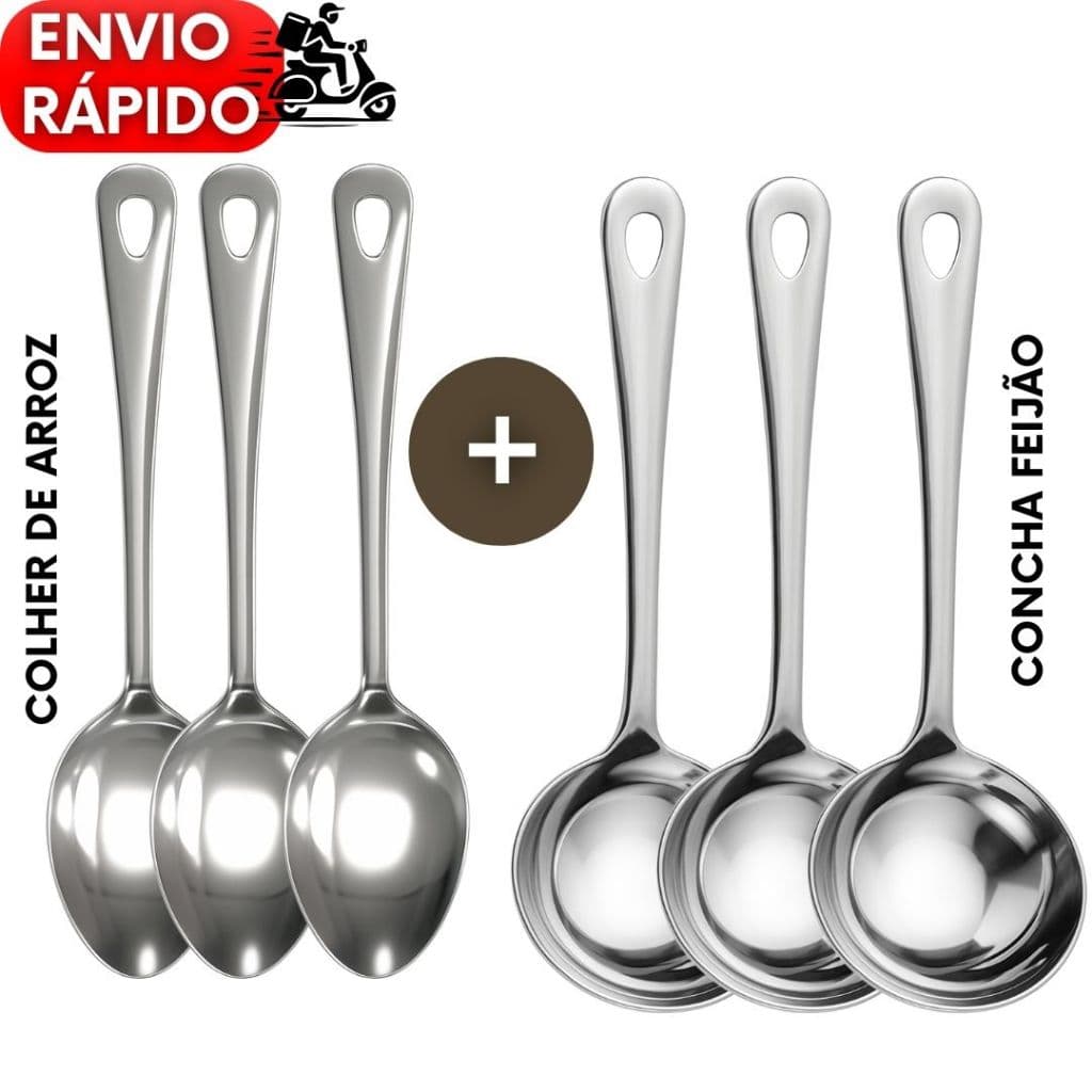 Concha para Feijão e Colher de Arroz Aço Inox Premium Utensílio Cozinha Restaurante Buffet