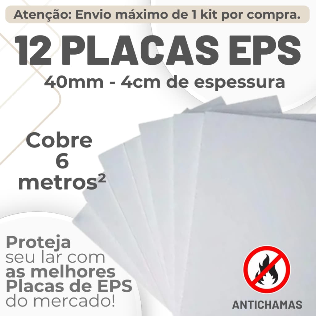 KIT 12 PLACAS EPS ANTICHAMAS FORRO ACÚSTICO ESPESSURA 40mm (4cm) MEDIDAS 100x50x4cm - ENVIO IMEDIATO
