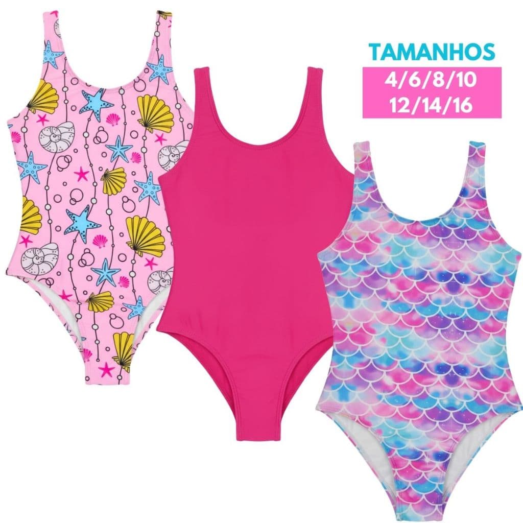 Maiô De Natação Infantil E Juvenil Menina Praia Piscina Roupa De Banho Reforçado Escolar 4 Ao 16