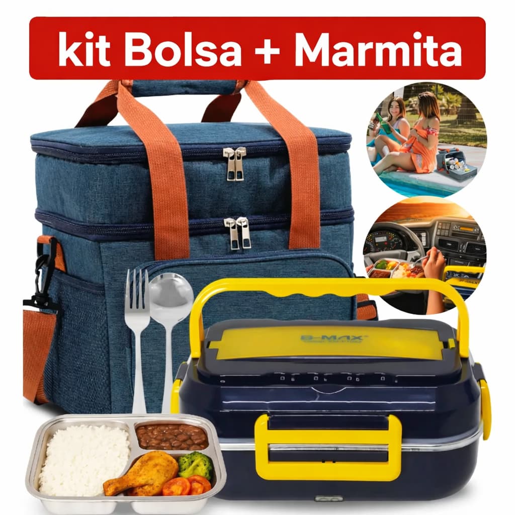 Kit Marmita Elétrica 12v 24v Bivolt 110/220v para Caminhão Carro uber Portatil + Bolsa Térmica