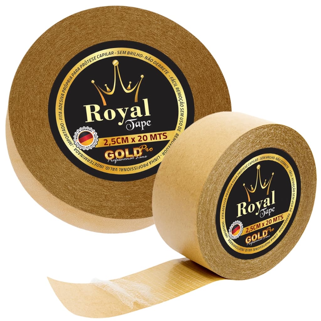 Fita Adesiva Royal Tape Gold Pro 20 Mts 2,5cm Prótese Capilar Perucas Forte Prova Dagua Lace Front Cabelo Mega Calvicie