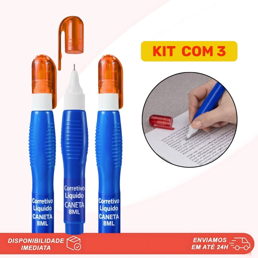 KIT Corretivo Caneta 8ml Futuro Correção Ponta Fina