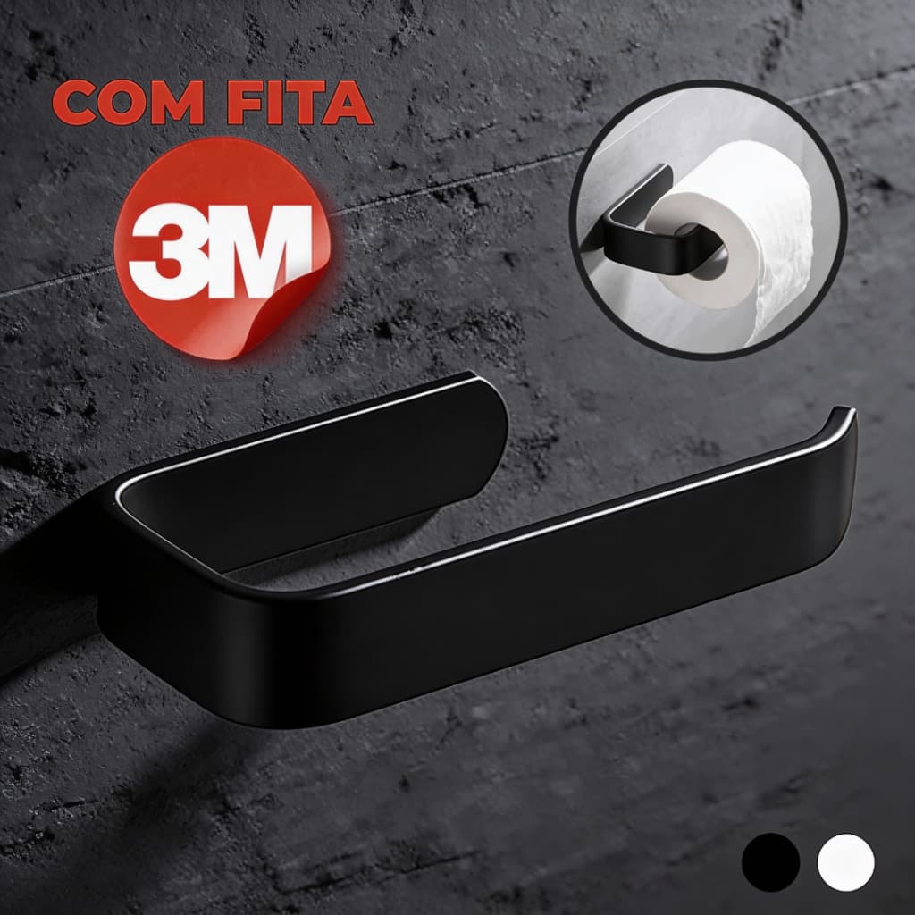 Porta Papel Higiênico Suporte Parede Armário Banheiro sem perfuração com Cola 3M Preto