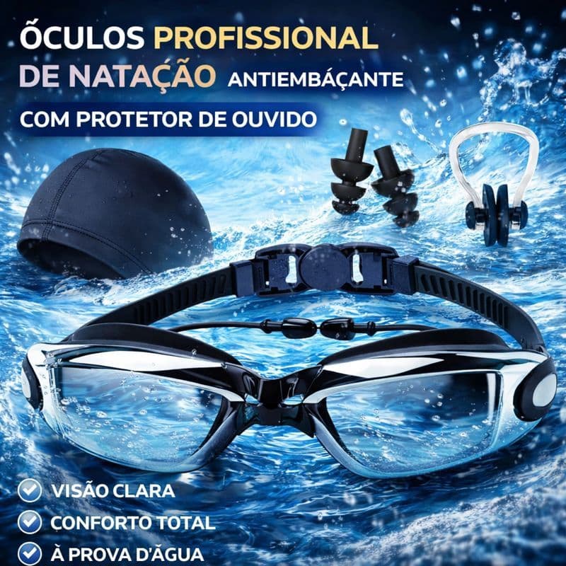 Óculos Profissional de Natação Antiembaçante com Protetor de Ouvido – Kit Completo