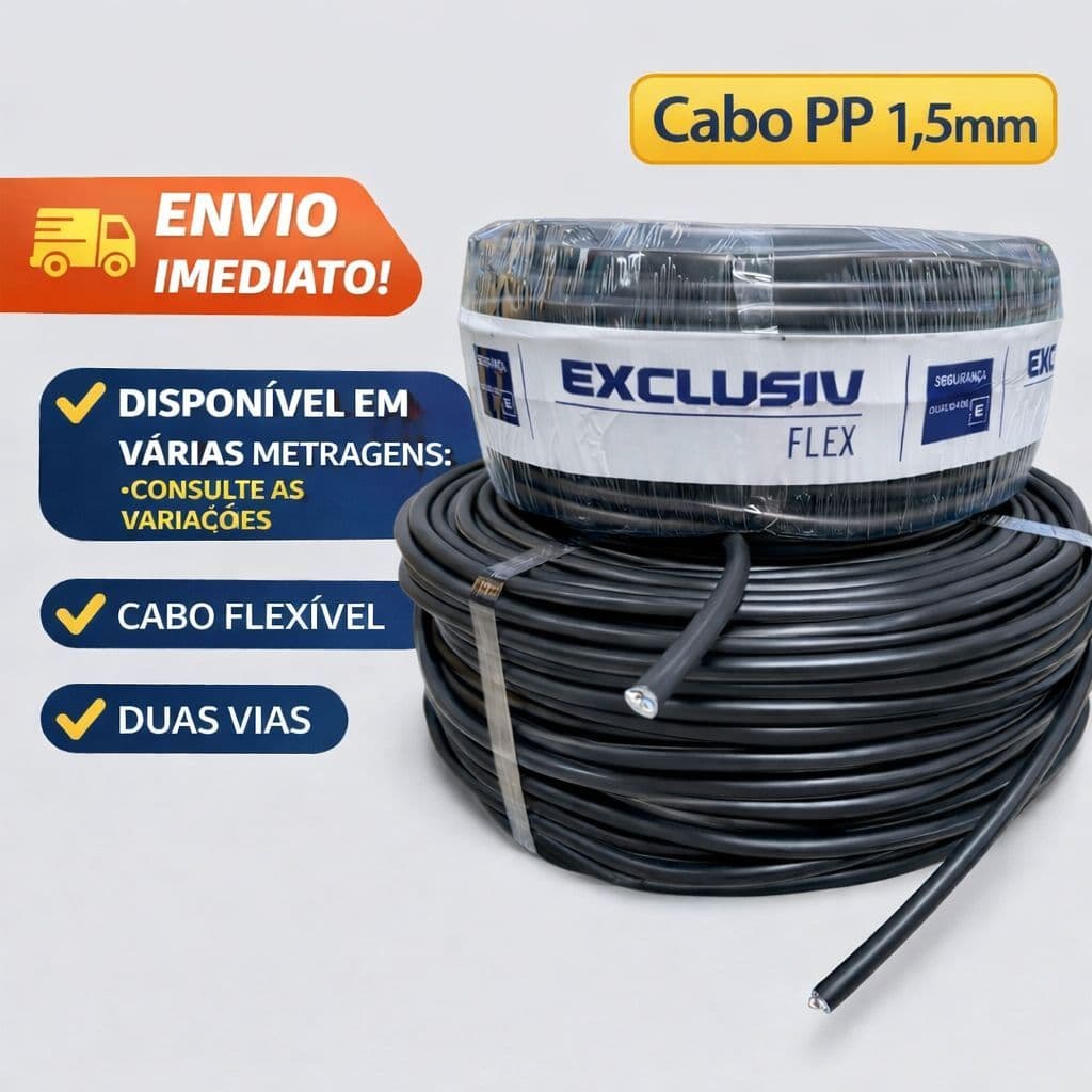 Cabo PP 2x1,5 mm 100 metros 50 metros 40 metros e 30 metros