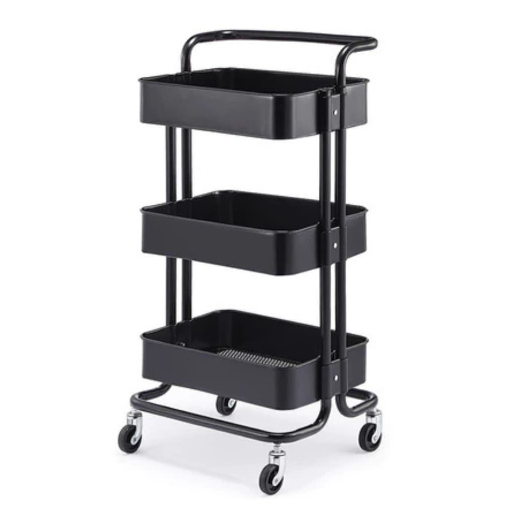 Carrinho Organizador Multiuso 3 Prateleiras e Alça Auxiliar Em Aço Com Rodinha