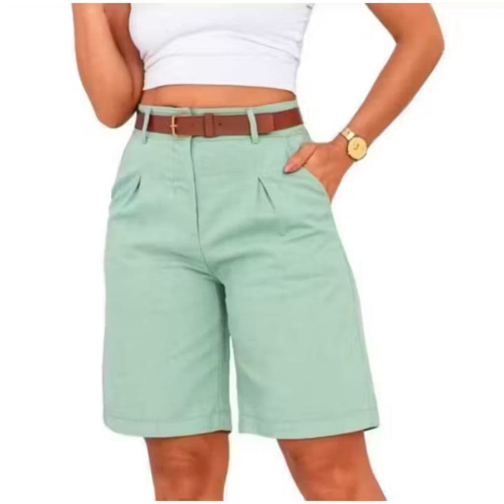 Bermuda Femenino ALFAIATARIA TECIDO LINHO com bolso cintura alta acompanha cinto