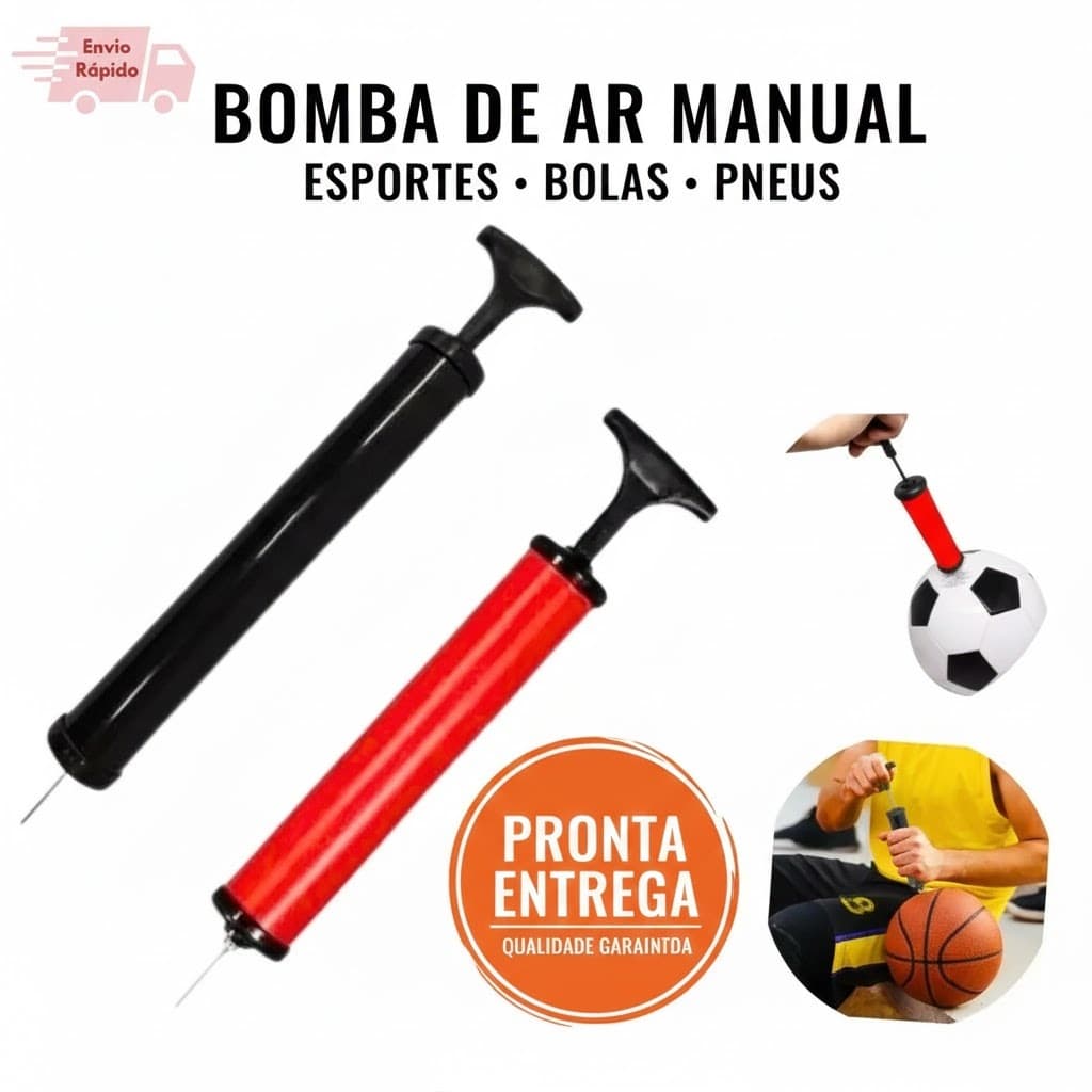 Bomba De Ar Manual Profield Encher Bola Futebol Vôlei Basquete Com Extensor Flexível E Bico Agulha