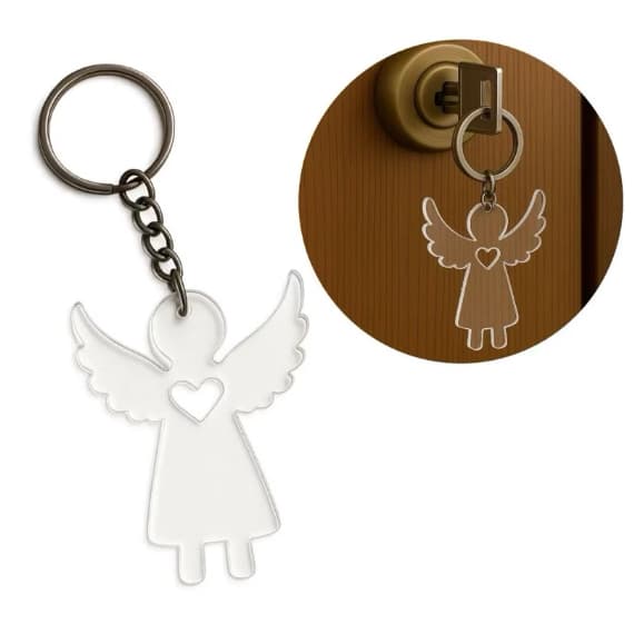 KIT Chaveiro Anjo da Guarda Acrílico Transparente Lembrancinha Batizado Maternidade