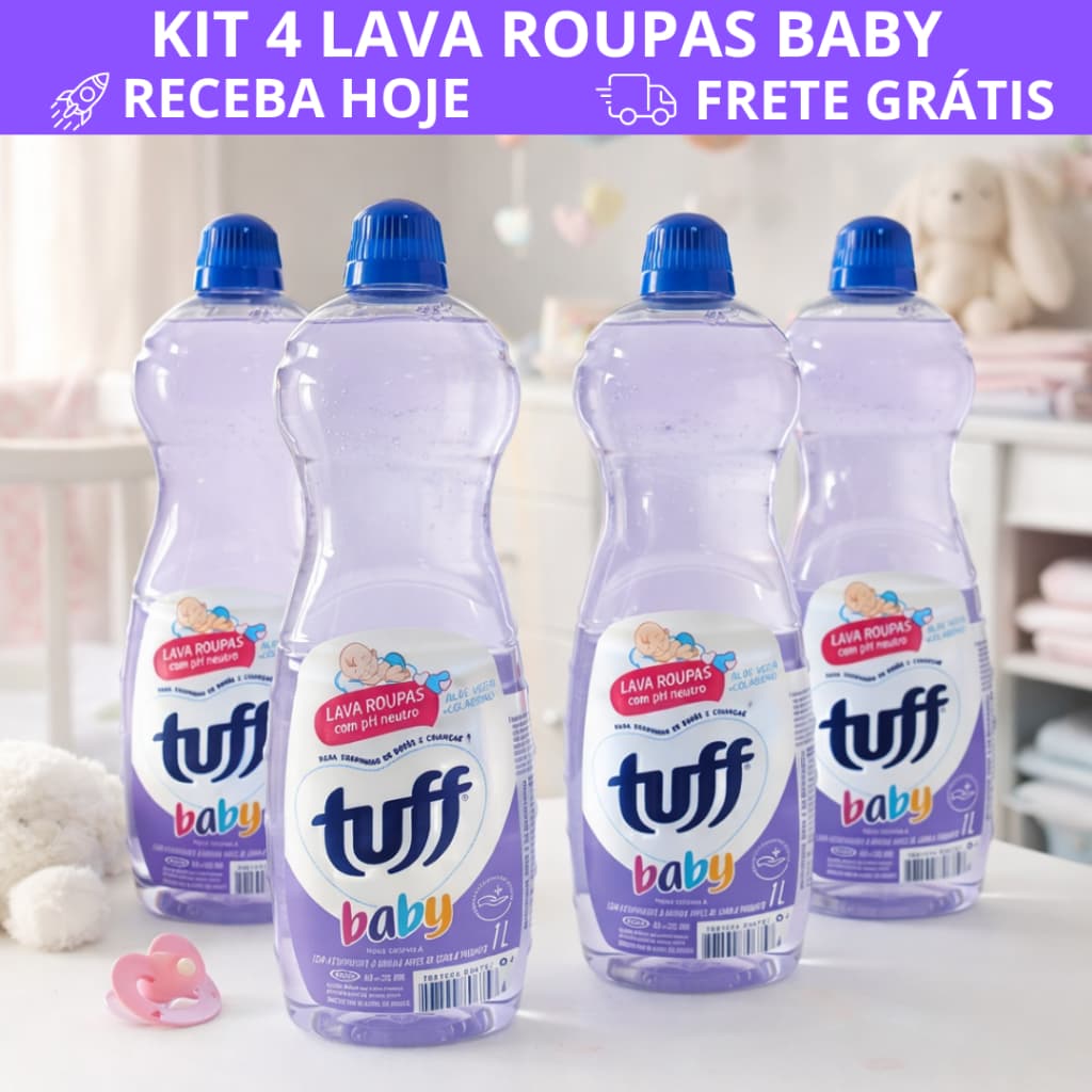 Kit 4 Lava Roupas Baby Tuff 1L Sabão Líquido Neutro