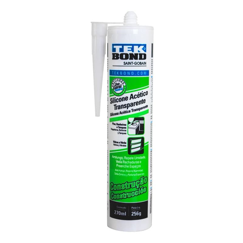 Silicone Acético Transparente Tekbond 270ml Vedação Profissional Banheiro Pia Vidro Contra Umidade e Vazamentos