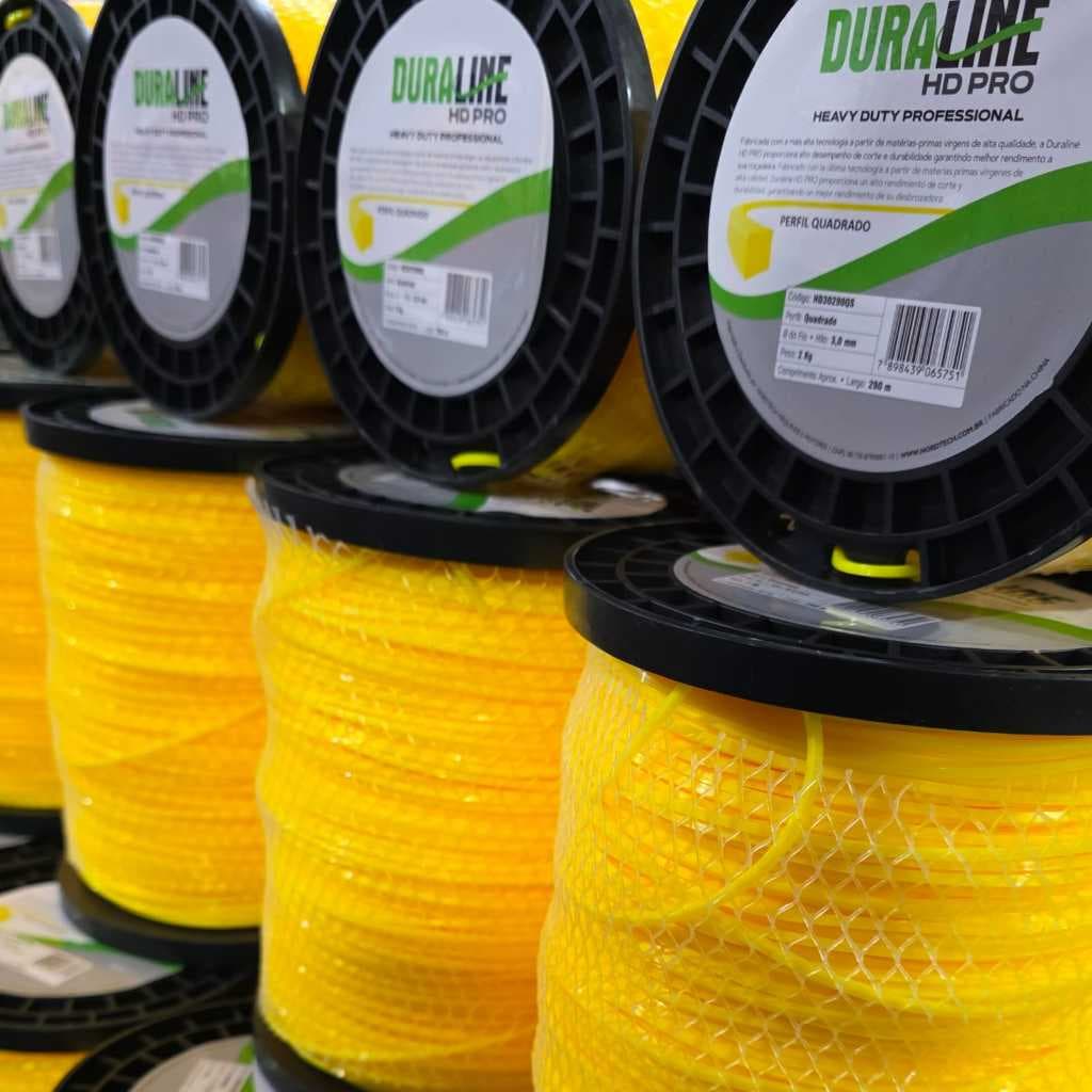 Fio De Nylon Quadrado 3mm 290 Metros Duraline Hd Pro Para Roçadeiras Amarelo