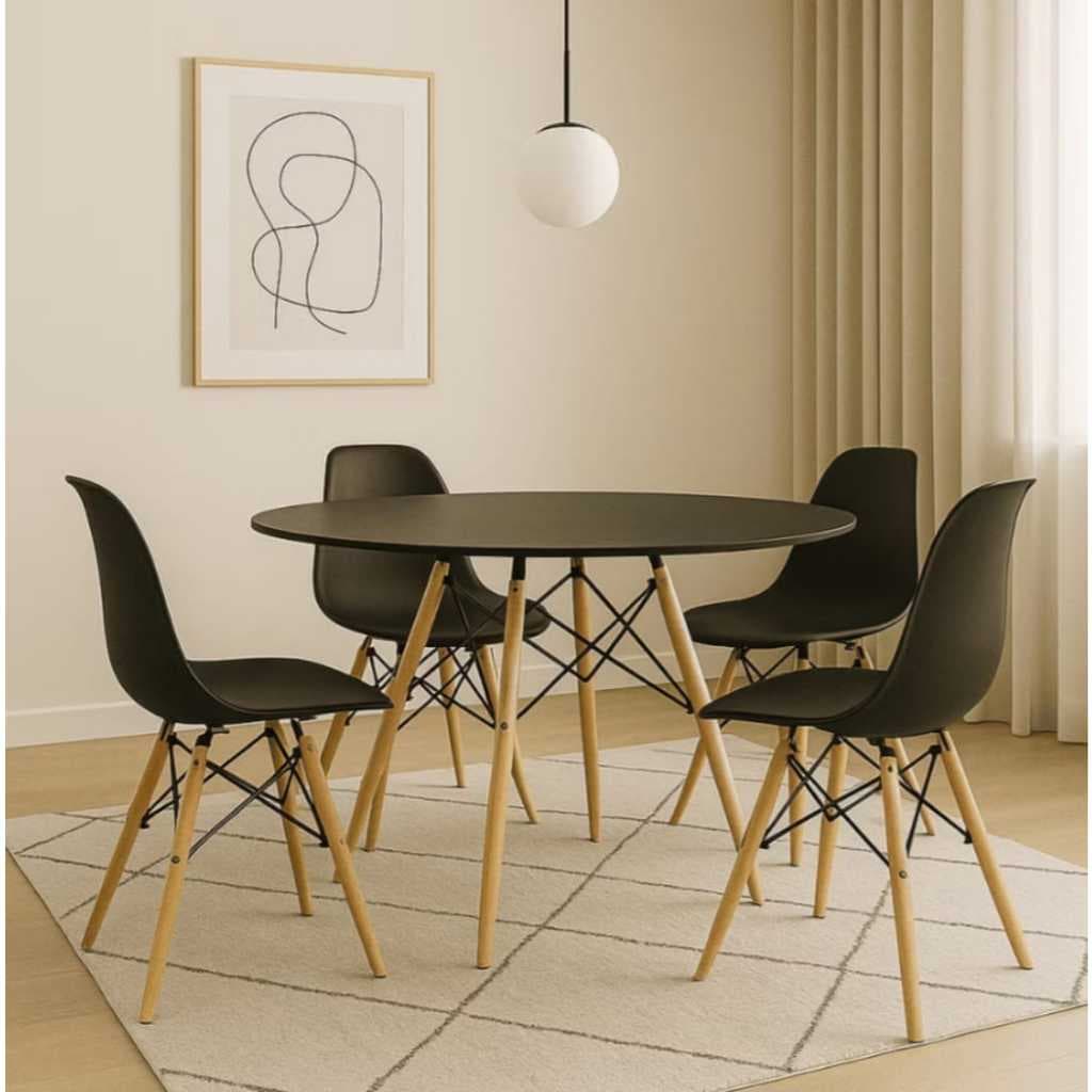 Mesa De Jantar Eames 90Cm 80cm Charles Eiffel Redonda Preto Feijó Branco Frete Grátis