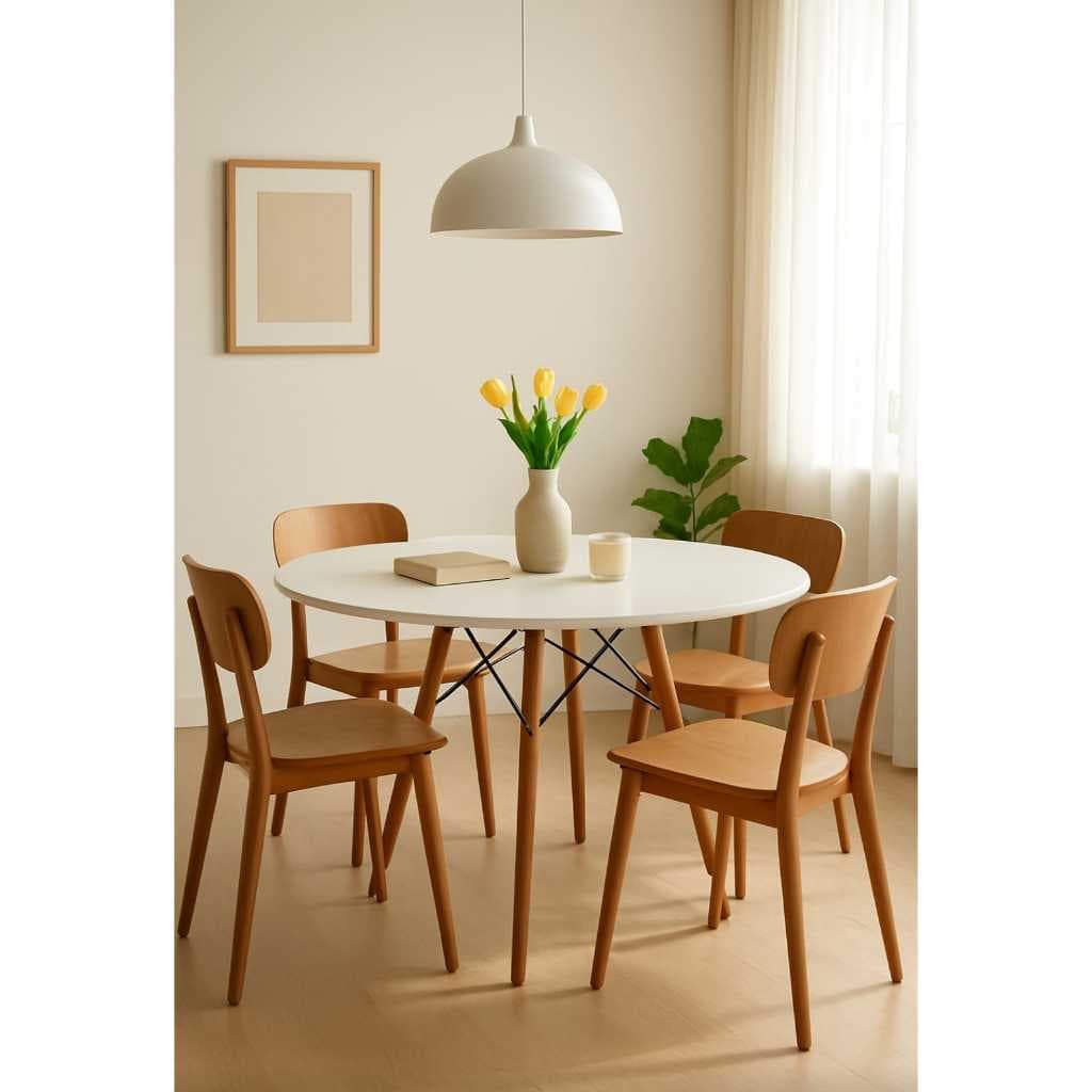 Mesa De Jantar Eames 90Cm 80cm Charles Eiffel Redonda Branco Preto Feijó Frete Grátis