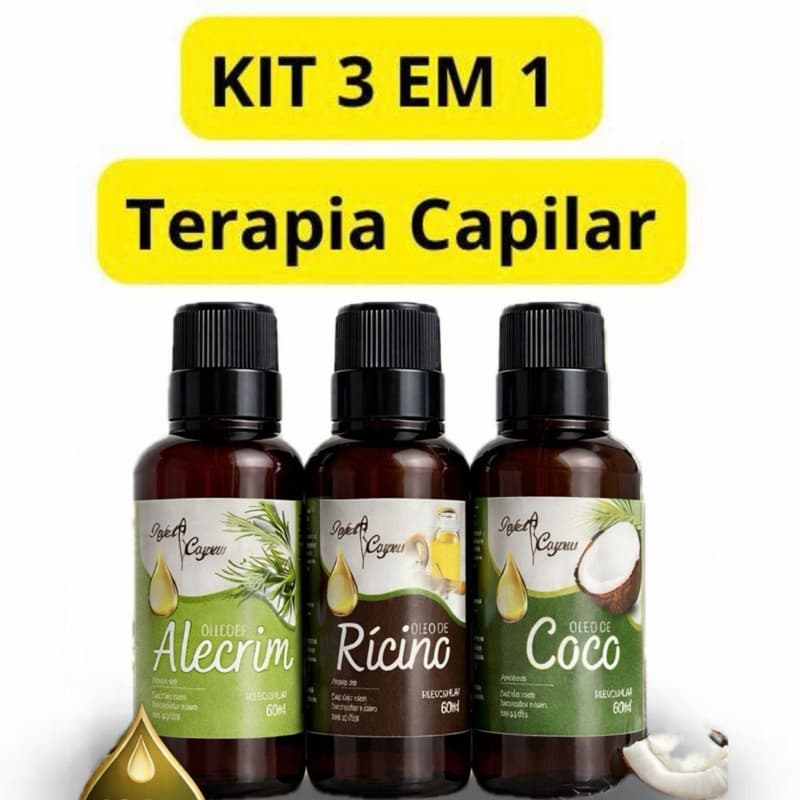 Kit Terapia Capilar 3 ÓLEOS - Tratamento Capilar Óleo de Coco + Ricino + Alecrim 60ml