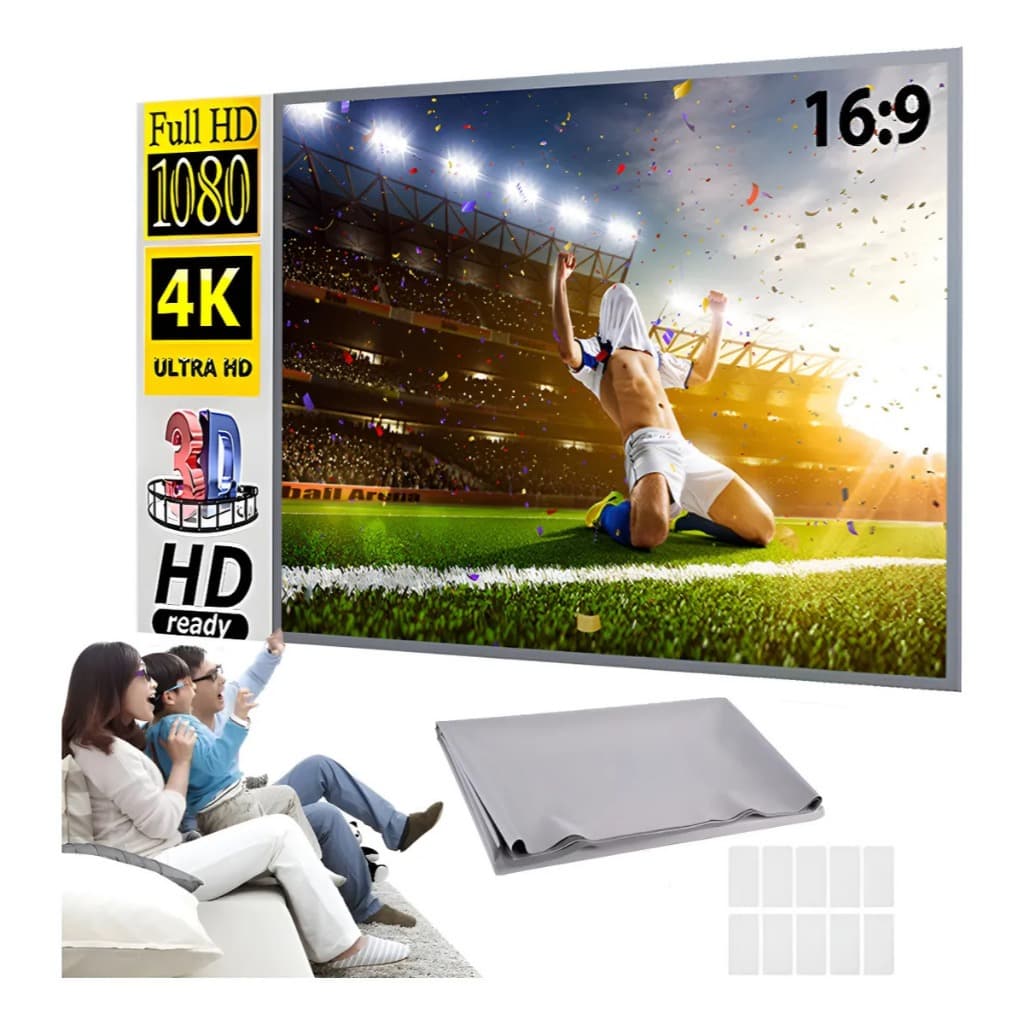 Tela De Projeção Reflexiva Para Projetor 84/100 Polegadas 4K Full HD Cinza Anti-luz