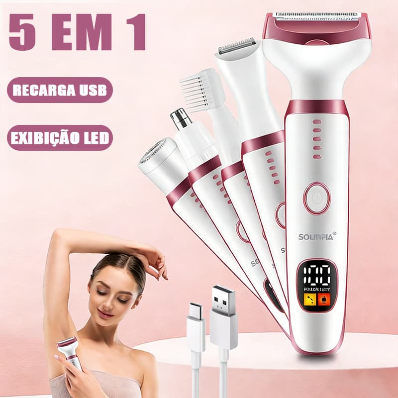 Depiladora 5 em 1 Recarregável Aparador de Pelos Design Íntimo e Corporal M7