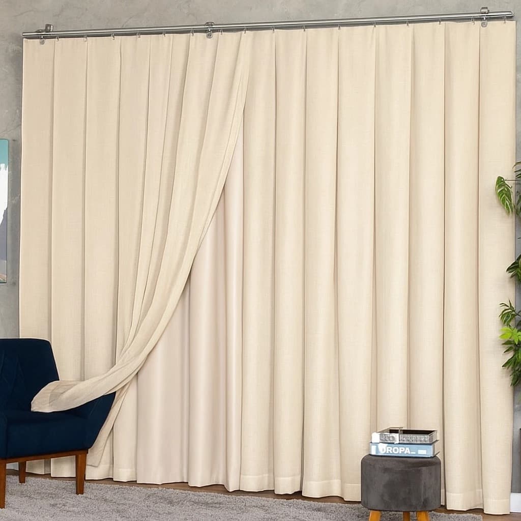 Cortina Trilho Suíço Duplo Voil Linho Flame + Forro Blackout 5,00 x 2,30/2,40//2,50/2,60/2,70/2,80 Alto Padrão