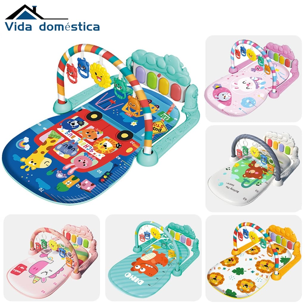 Tapete de Atividades Bebê com Piano Removível — Som, Luz e Brinquedos Educativos