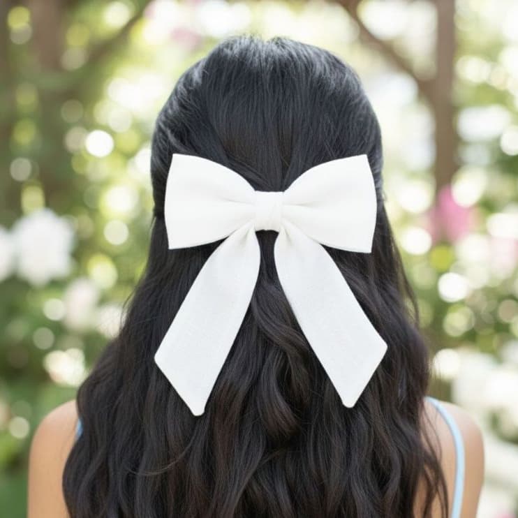 Laço De Cabelo Com Presilha Em Linho Com Pontas Adulto ou Infantil Acessório Feminino De Cabelo