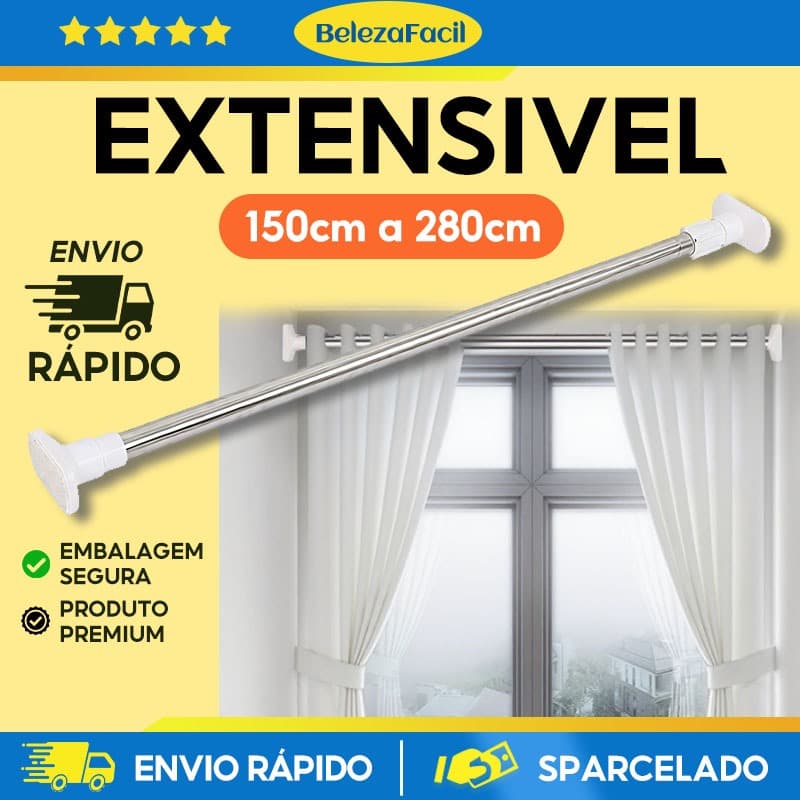 varão de cortina Ajustável 70cm até 2,8mt Bastão Extensivel Box Banheiro Suporte Extensor