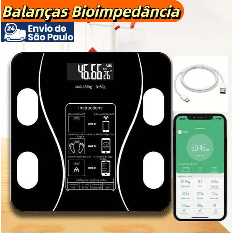 Profissional Balança Bioimpedância Digital lmc Aplicativo Bluetooth, USB Fitness Treino 180kg