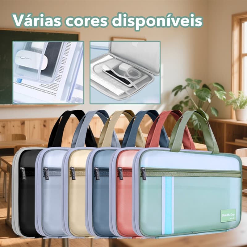 Bolsa de malha 180 graus abertura 15.6 polegadas resistente à prova d'água com alça para notebook/documentos estudante