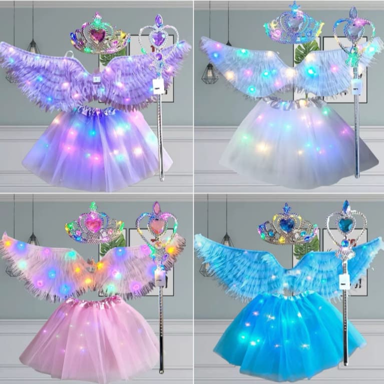 Fantasia Asa Borboleta Fada com LED Pisca Completa Adulto e Infantil Varinha + Tiara Festa Carnaval