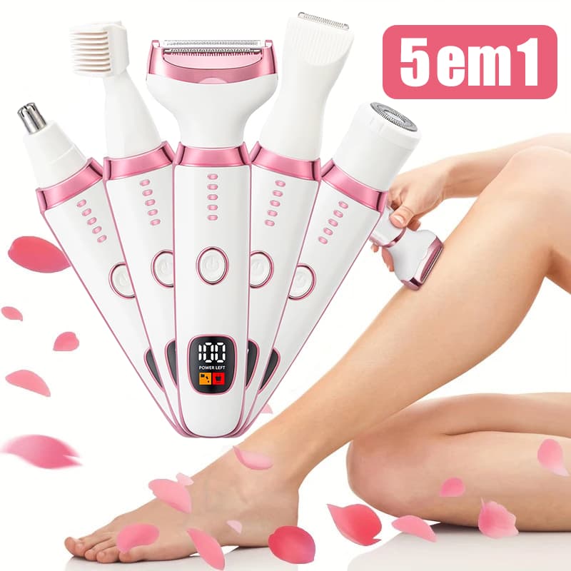 5 Em 1 Depilador Elétrico Para Mulheres Display LED à Prova d’Água Recarregável USB Multifuncional