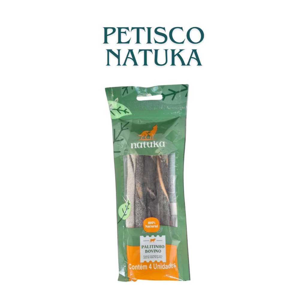 Palitinho Pele Bovina Mordedor Natural para Cães 4 unidade Natuka