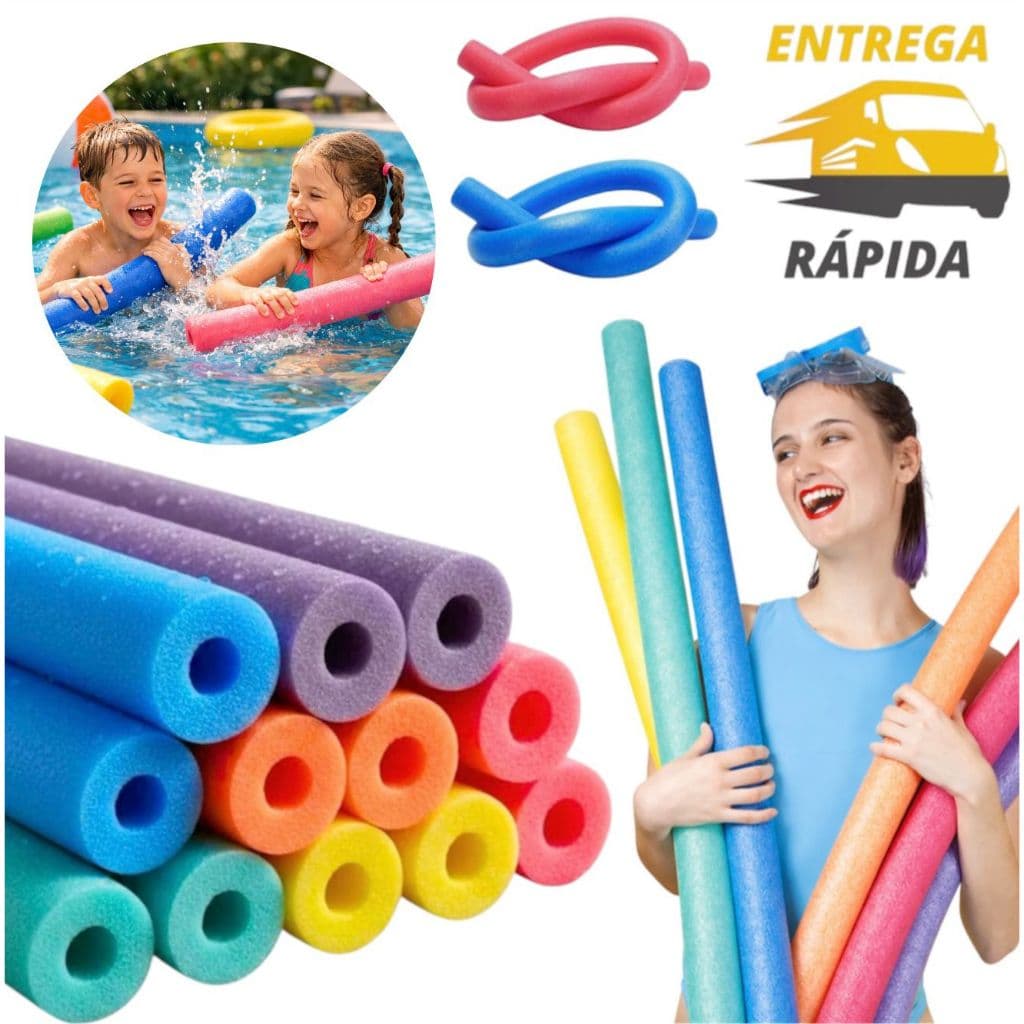 Kit 2, 5 ou 10 Un Boia Espaguete Grande Macarrão Flutuador Piscina Natação Cor Colorido Furado
