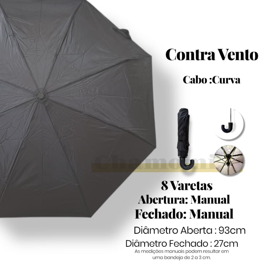 Sombrinha Guarda Chuva Dobrável Portátil Reforçado Contra Vento Compacto Cabe na Bolsa  Preto 39050W