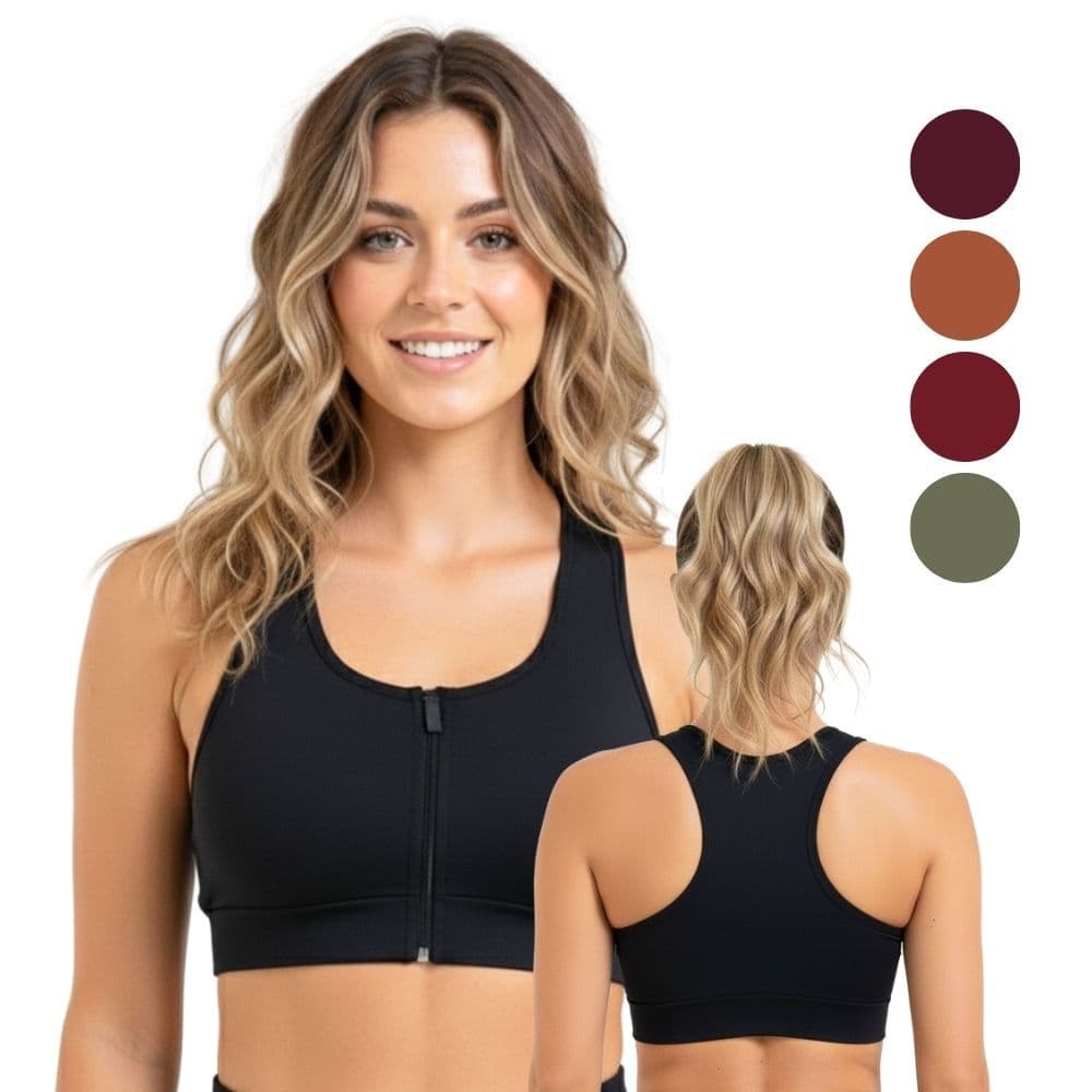 Top Fitness Com Zíper Costa Nadador Bojo Removível Feminino