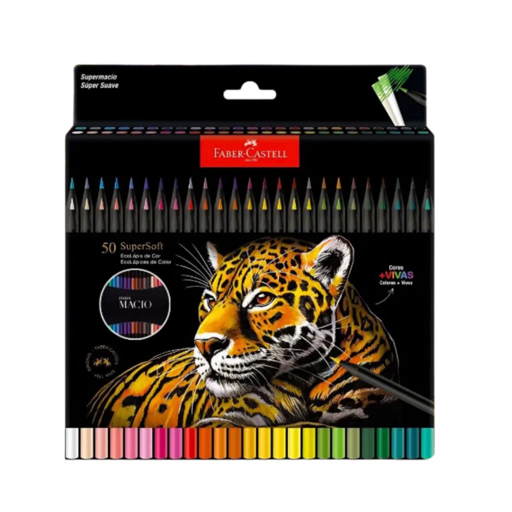 Lápis de Cor Escolar Pintura Desenho 50 Cores Supersoft Faber Castell