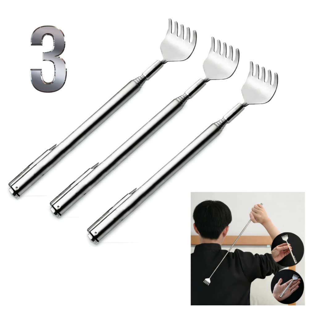 Kit 3 Massageador Coçador de Costas Corpo Mãozinha Retrátil 49cm Corporal de Metal