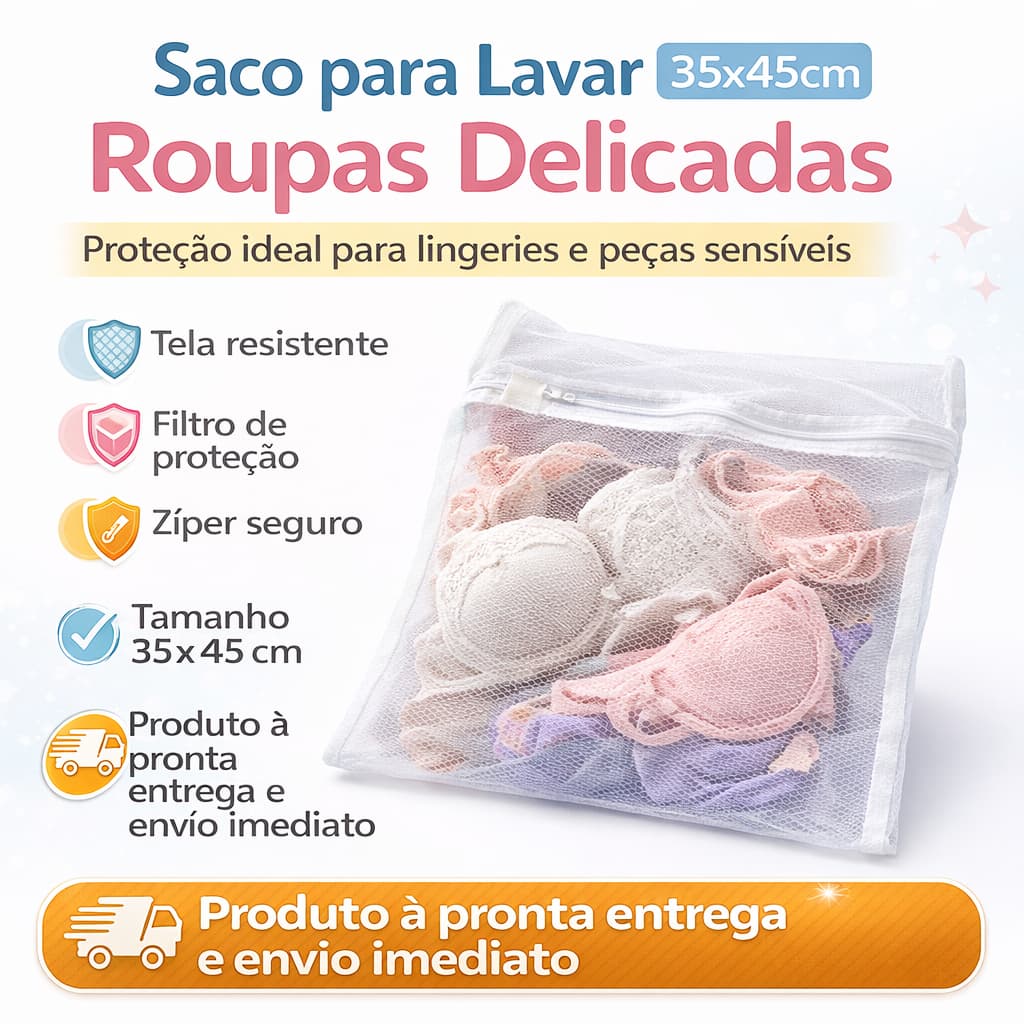 3 Sacos para Lavar Roupas Delicadas 35x45cm – Proteção Ideal para Lingeries e Peças Sensíveis